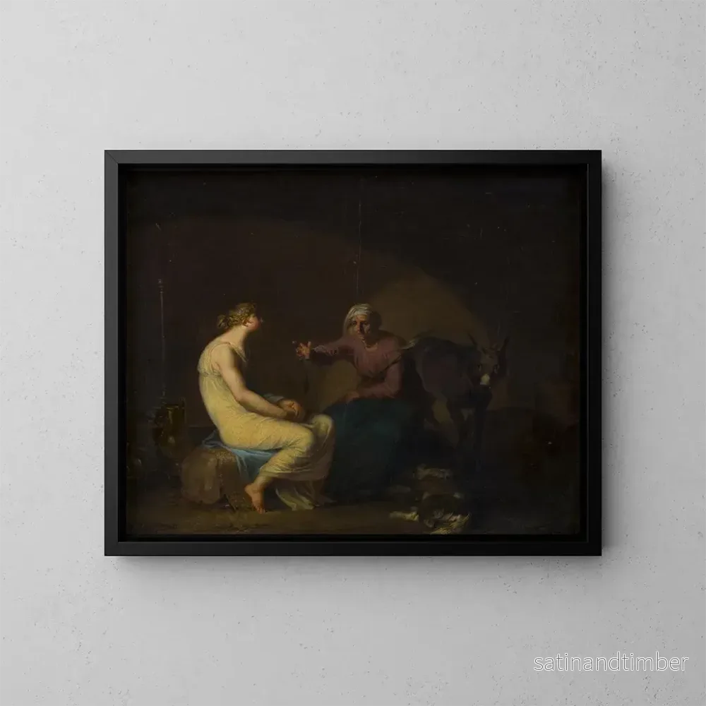 Reproduktion av målningen La gouvernante du roi berättar för den unga flickan myten om Amor och Psyche, motiv av Apuleius, Den gyllene åsnan - Nicolai Abildgaard