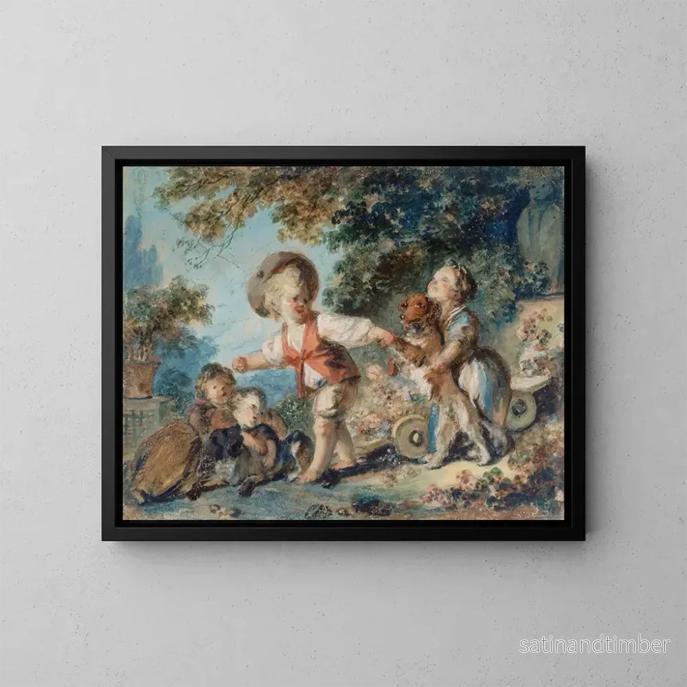 Reproduktion av målningen Barn som leker med två hundar - Jean-Honoré Fragonard