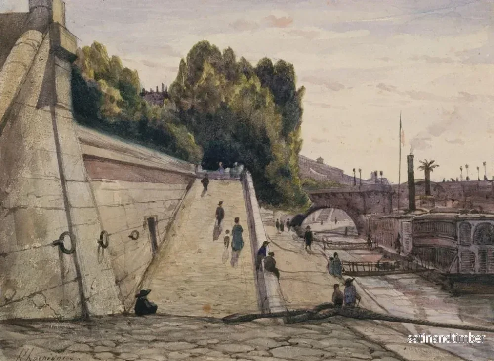 Reproduktion av målningen Les Bains de la Samaritaine, Seine på Quai du Louvre, 1:a arrondissement - Henri-Joseph Harpignies - Bild 2