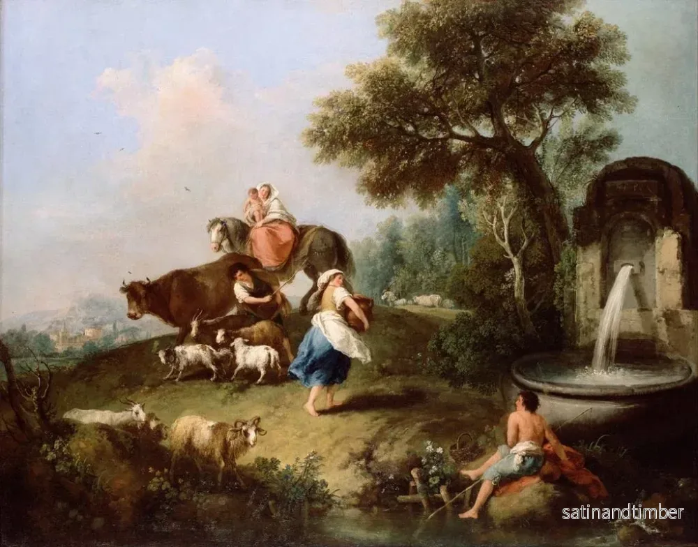 Reproduktion av målningen Landskapsbild med en fontän, figurer och djur - Francesco Zuccarelli - Bild 2