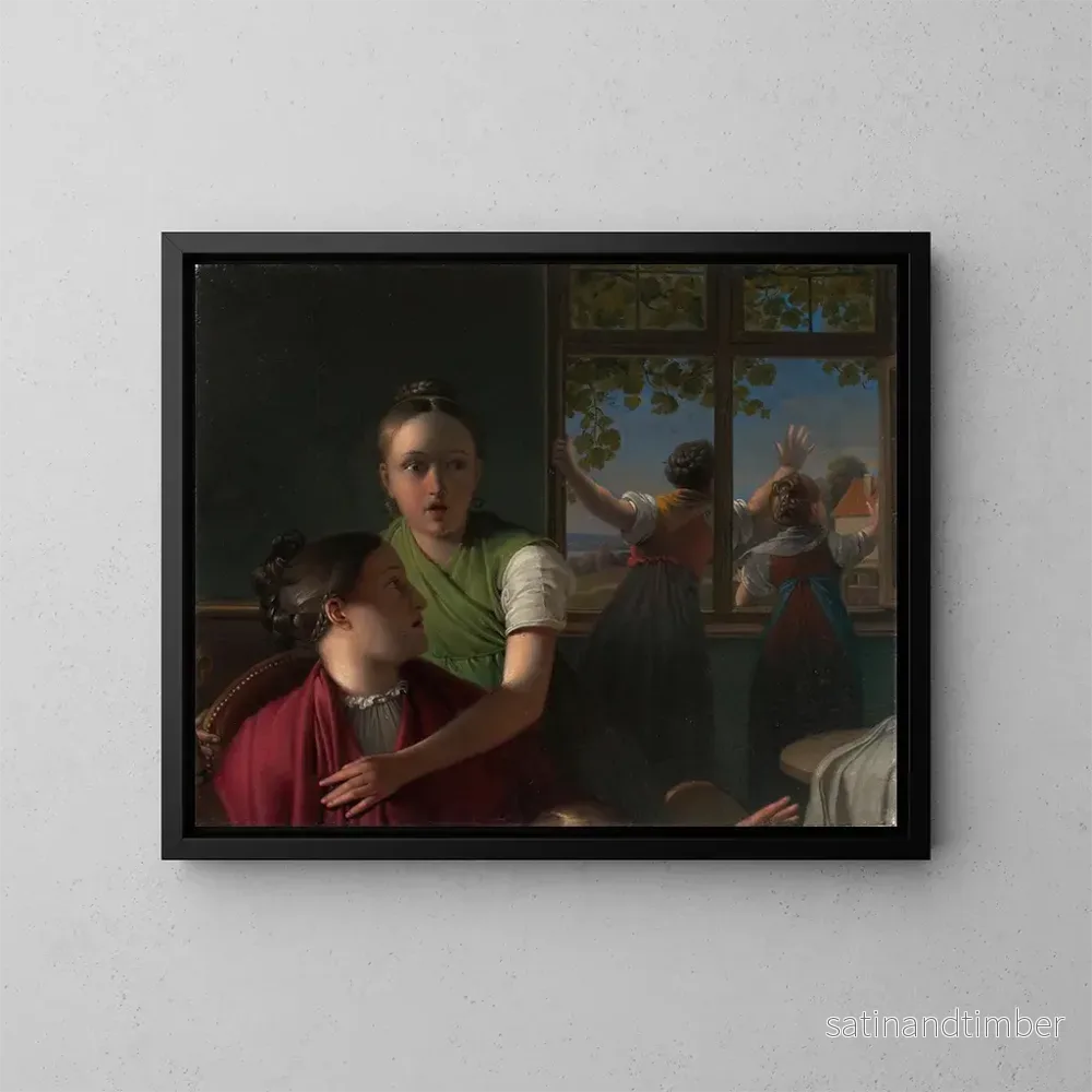 Reproduktion av målningen av fyra flickor i ett rum - Johann Peter Krafft