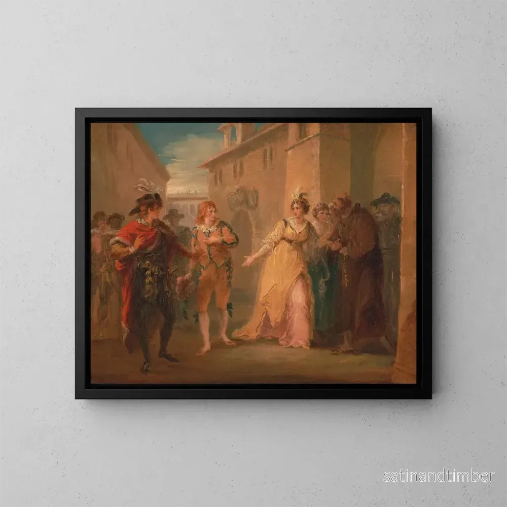 Reproduktion av målningen Världskonsttryck av målning La révélation des fiançailles d'Olivie dans La Nuit des rois, Acte V, Scène i - William Hamilton