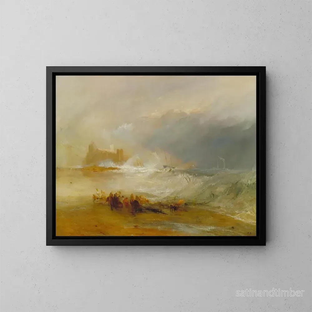 Reproduktion av målningen Wreckers på Northumberland-kusten med en ångbåt som hjälper ett fartyg till sjöss - Joseph Mallord William Turner