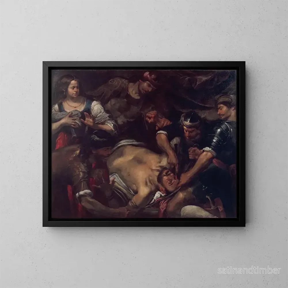 Reproduktion av målningen Les Philistins crevant les eyes de Samson - Gioacchino Assereto