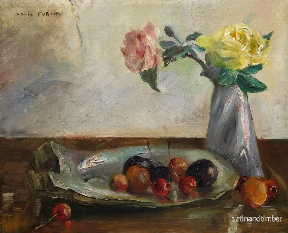 Reproduktion av målningen av stilleben med blommor i en vas, ett snäckskal och frukt - Lovis Corinth - Bild 2