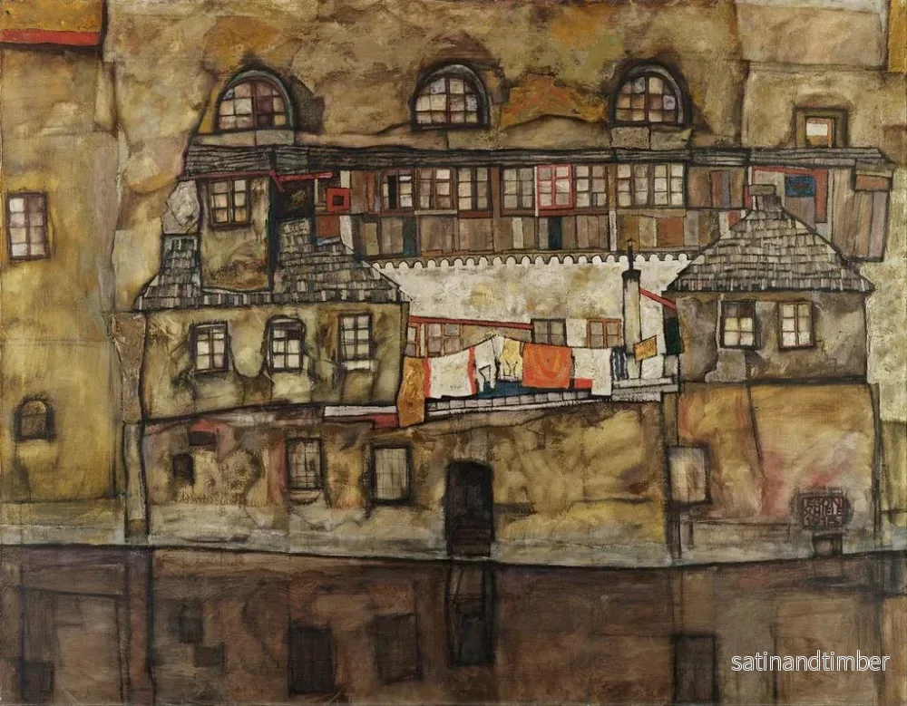 Reproduktion av målningen Mur av husvägg vid floden - Egon Schiele - Bild 2