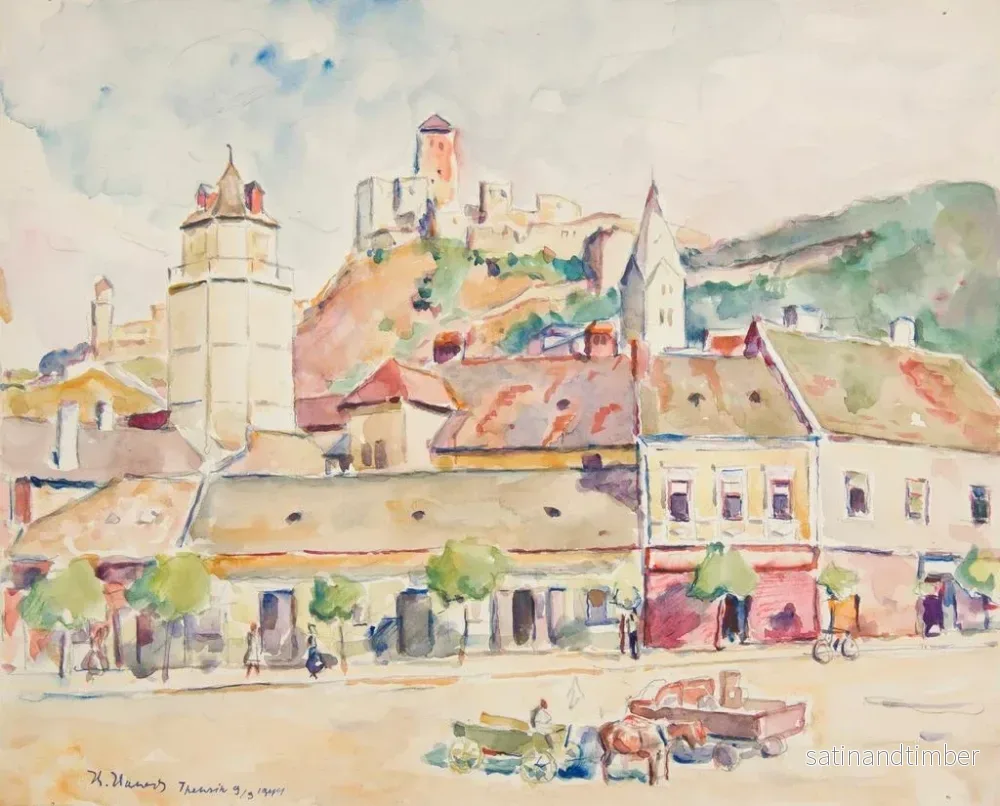 Reproduktion av målningen Vue de Trenczyn, fragment av staden med slottet - Ivan Ivanec - Bild 2