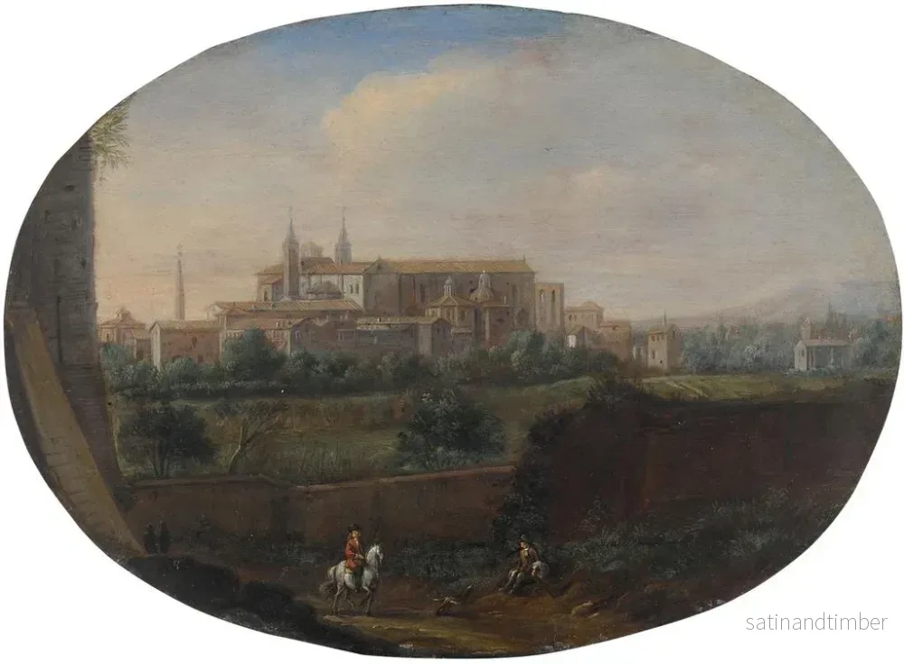 Reproduktion av målningen Vue de Rome depuis un jardin, regardant vers le sud en direction de San Giovanni in Laterano, vue de derrière - Hendrick Frans van Lint - Bild 2