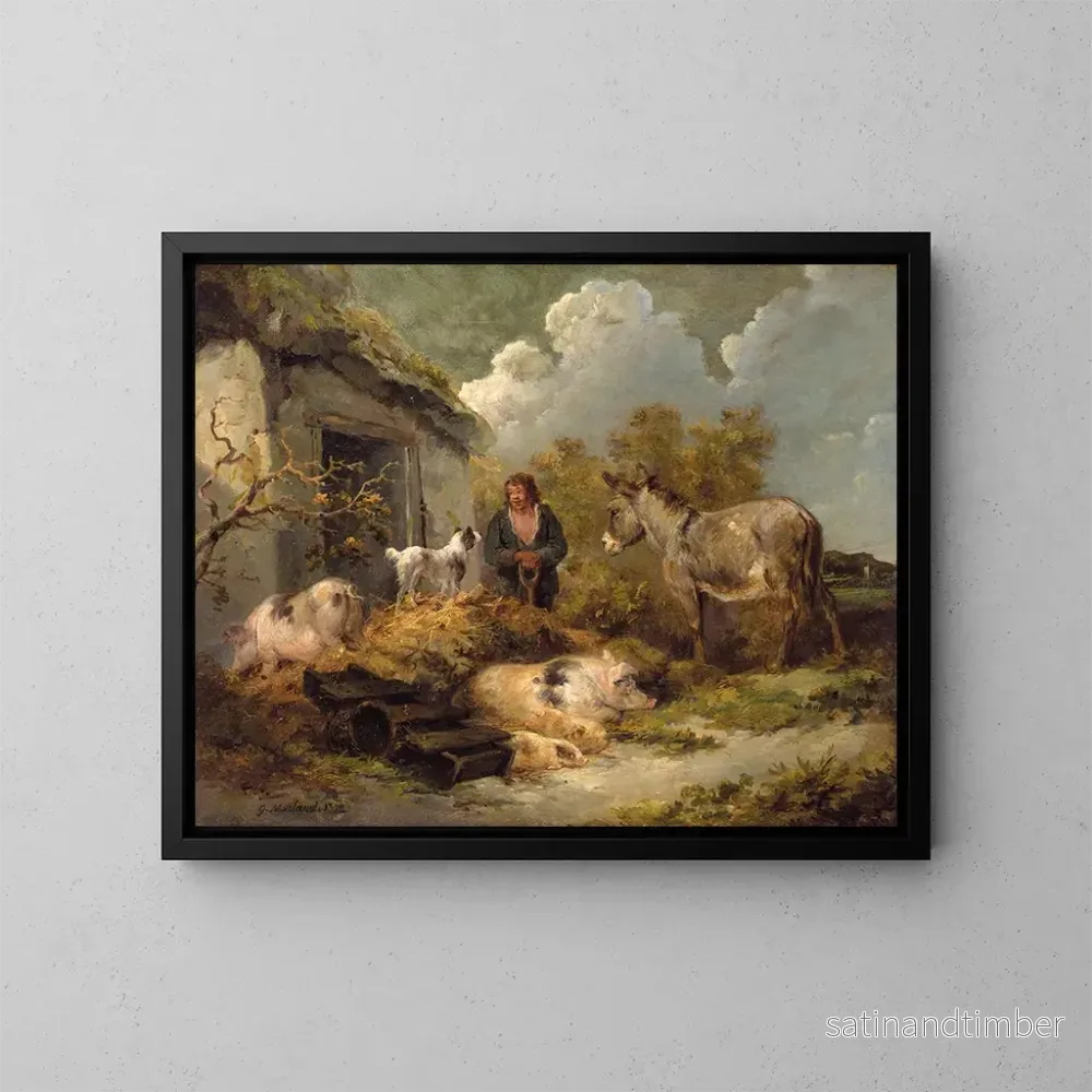 Reproduktion av målningen En lantpojke med en åsna, grisar och en herdehund - George Morland