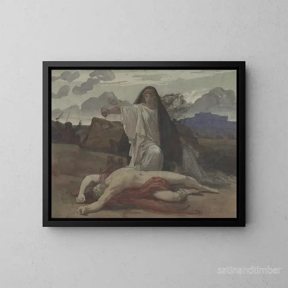 Reproduktion av målningen Antigone ger en symbolisk grav åt sin bror Polynices - Jules-Eugène Lenepveu