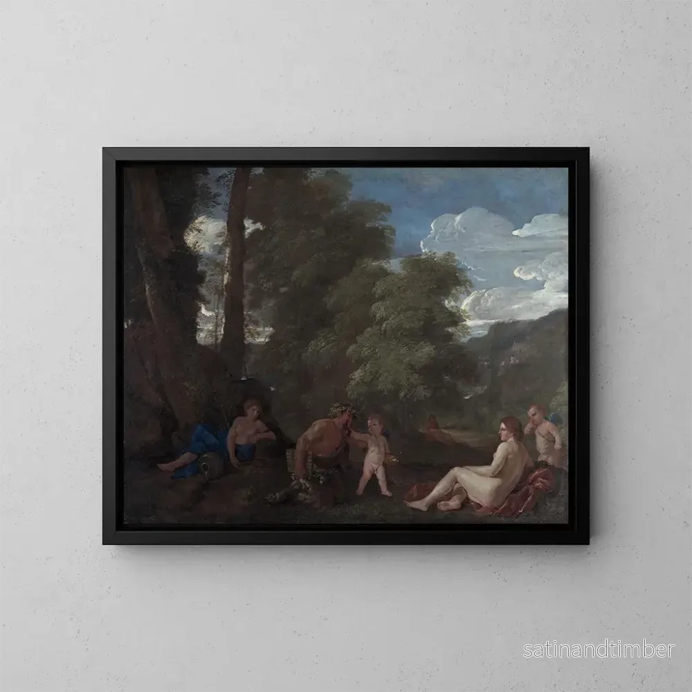 Reproduktion av målningen Nymf och satyr, kärleken triumferar över allt - Nicolas Poussin