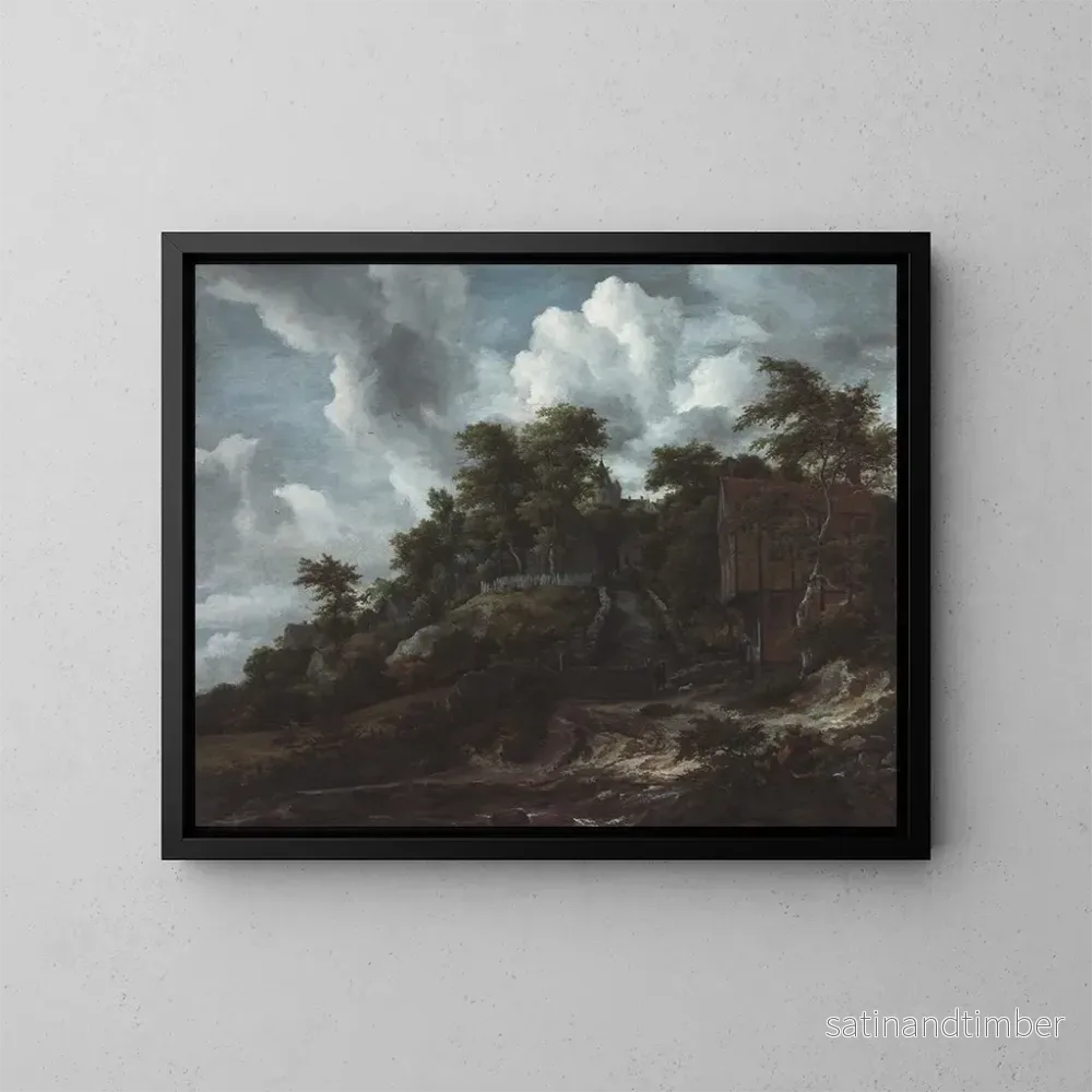 Reproduktion av målningen av skogskull med utsikt över Bentheim-slottet - Jacob van Ruisdael