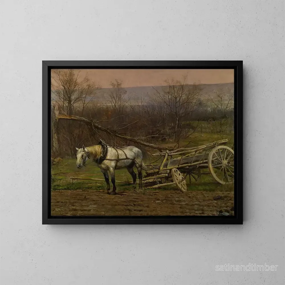 Reproduktion av målningen Charrette attelée d'un cheval blanc - Jean-Baptiste Édouard Detaille