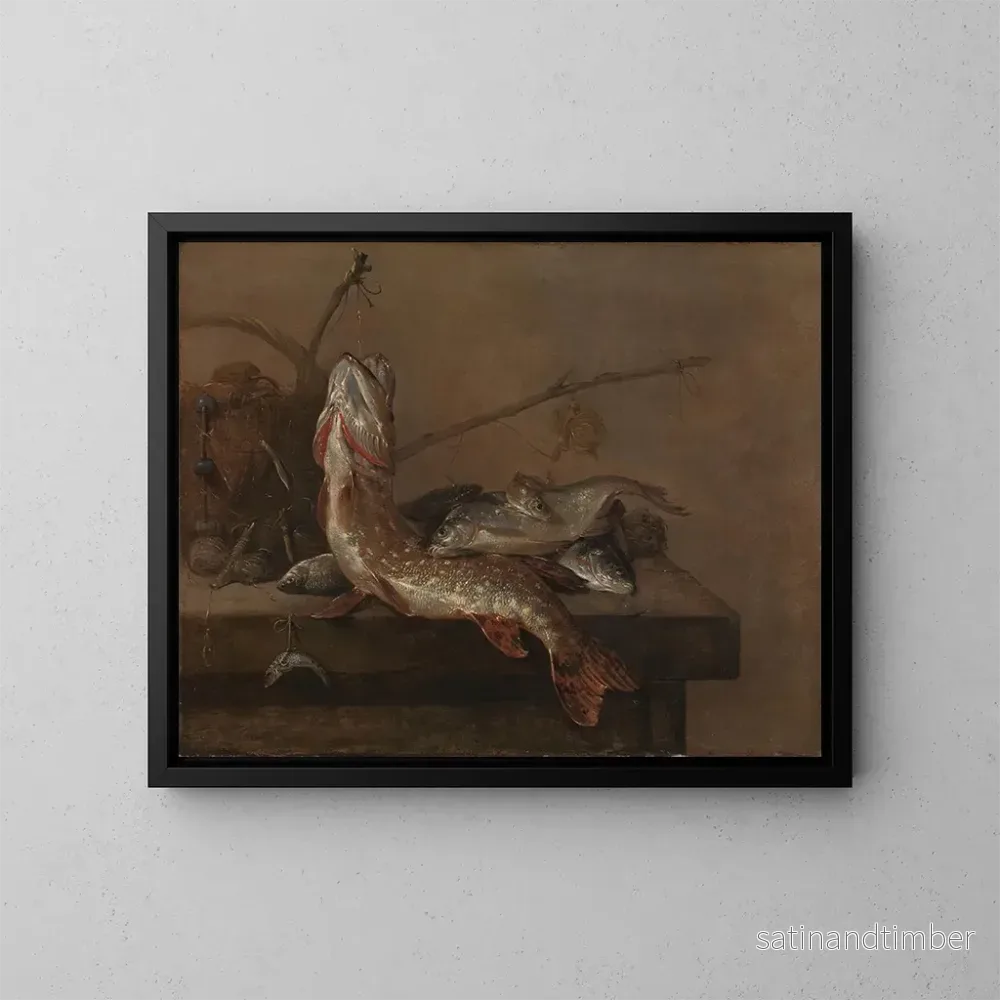 Reproduktion av målningen av naturtavla med fisk - Pieter van Noort