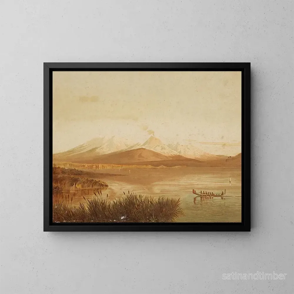 Reproduktion av målningen av Monts Ruapehu och Tongariro från Taupo-sjön - John Gully