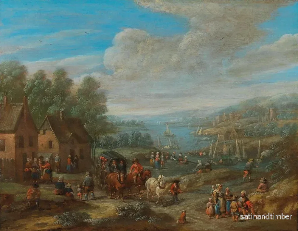 Reproduktion av målningen av ett flodlandskap med en by och resenärer - Karel Breydel - Bild 2