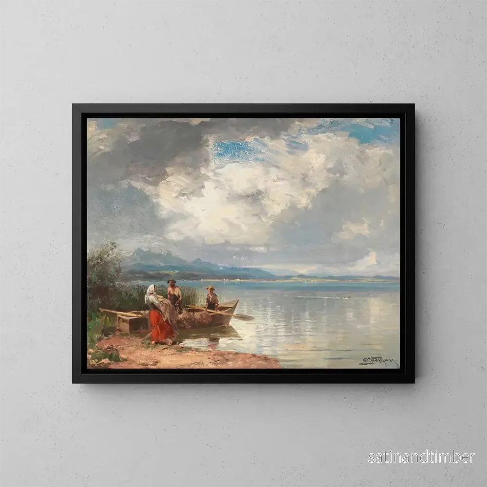 Reproduktion av målningen Fiskare vid Chiemsee - Joseph Wopfner