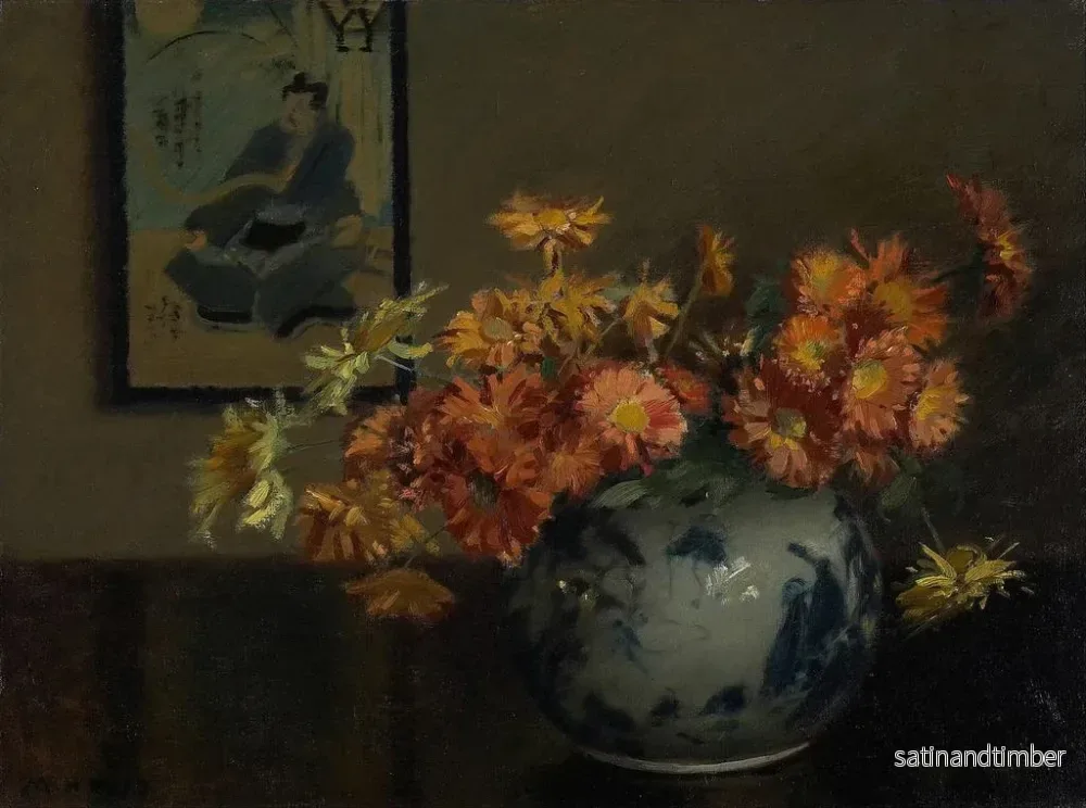 Reproduktion av målningen Chrysanthèmes, japanskt arrangemang - Mary Hiester Reid - Bild 2