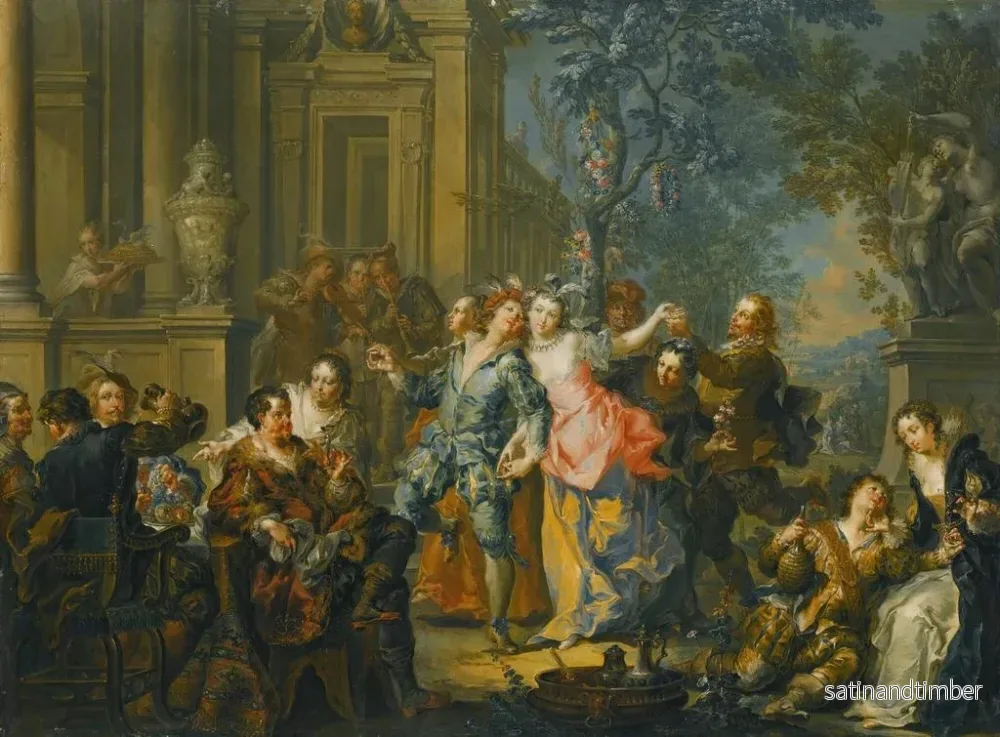 Reproduktion av målningen En elegant sällskap som har roligt framför ett palats - Johann Georg Platzer - Bild 2