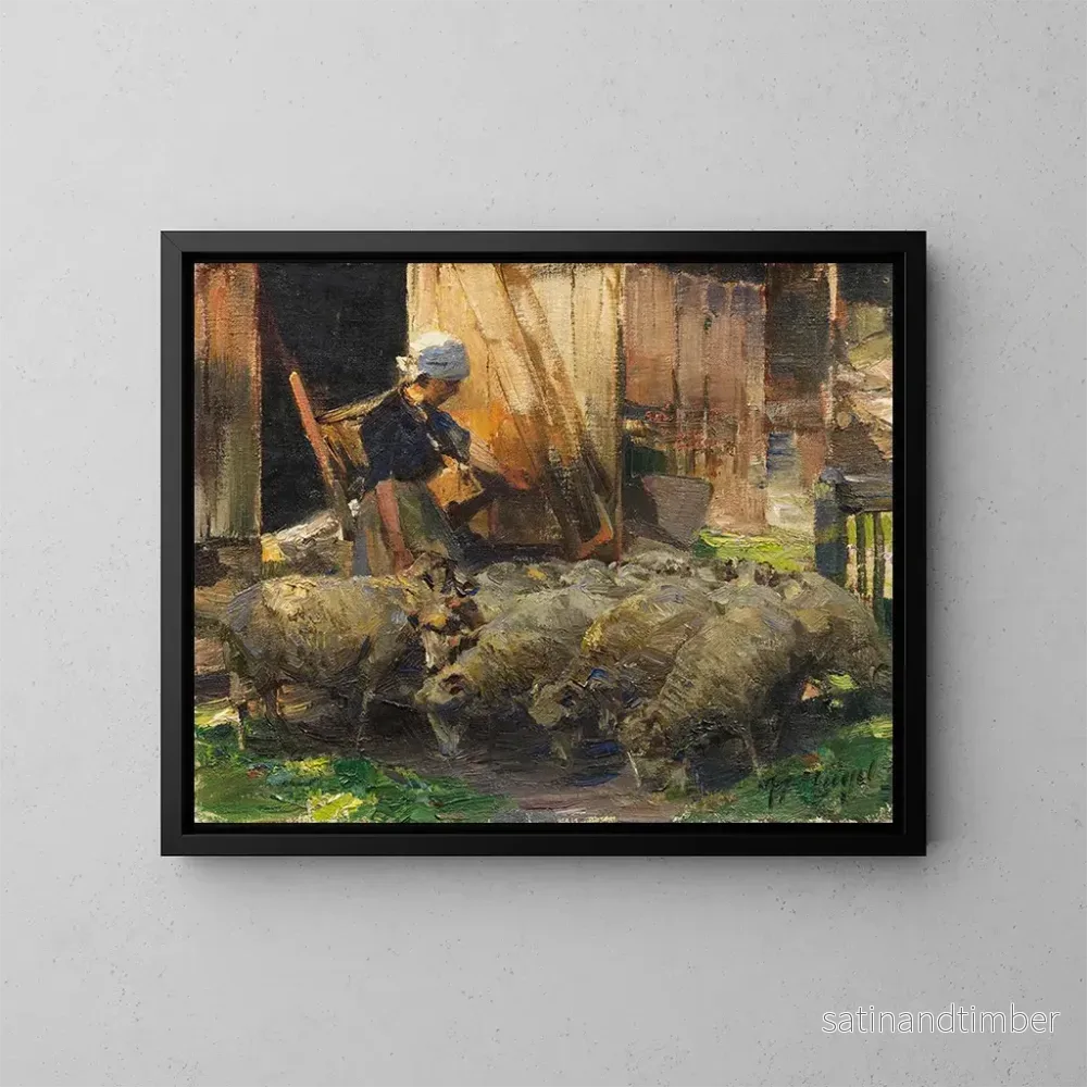 Reproduktion av målningen Bergère med får - Heinrich von Zügel