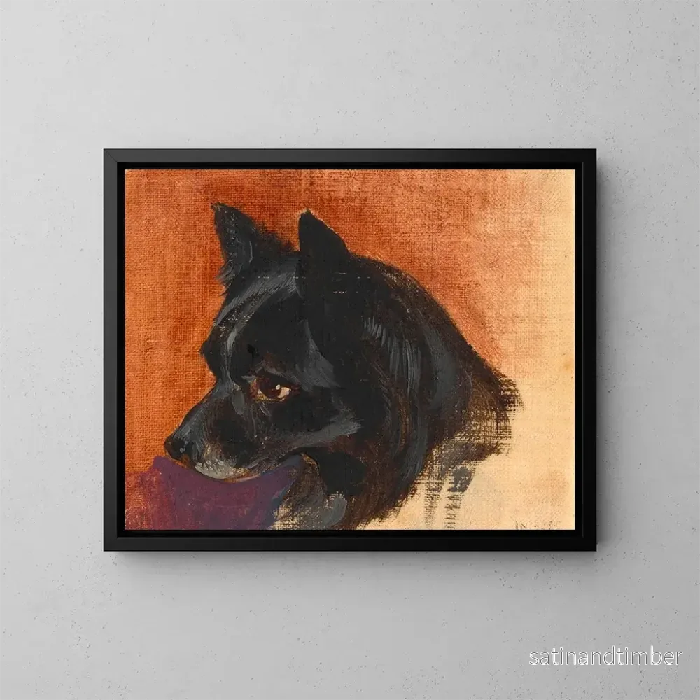 Reproduktion av målningen Tête d'un petit chien noir - Johann Matthias Ranftl