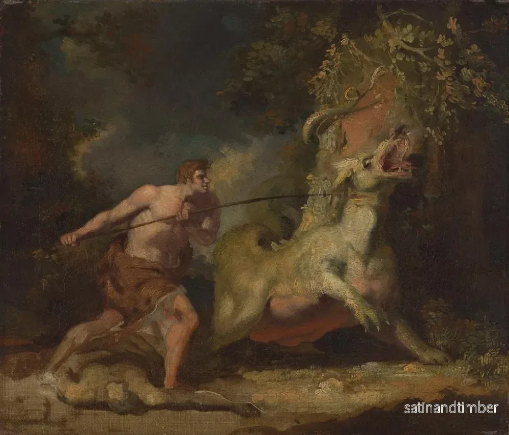 Reproduktion av målningen av en man som attackerar ett monster - John Hamilton Mortimer - Bild 2