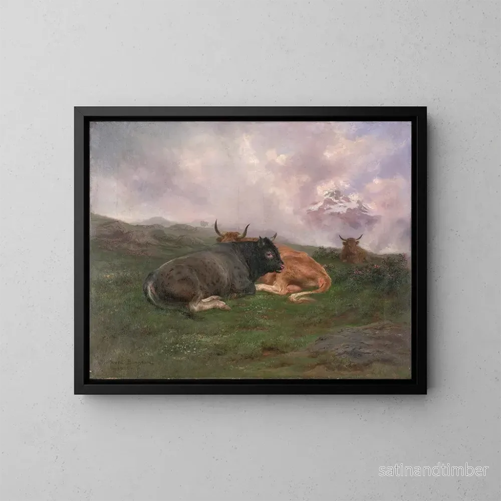 Reproduktion av målningen Bétail au repos sur une colline dans les Alpes - Rosa Bonheur