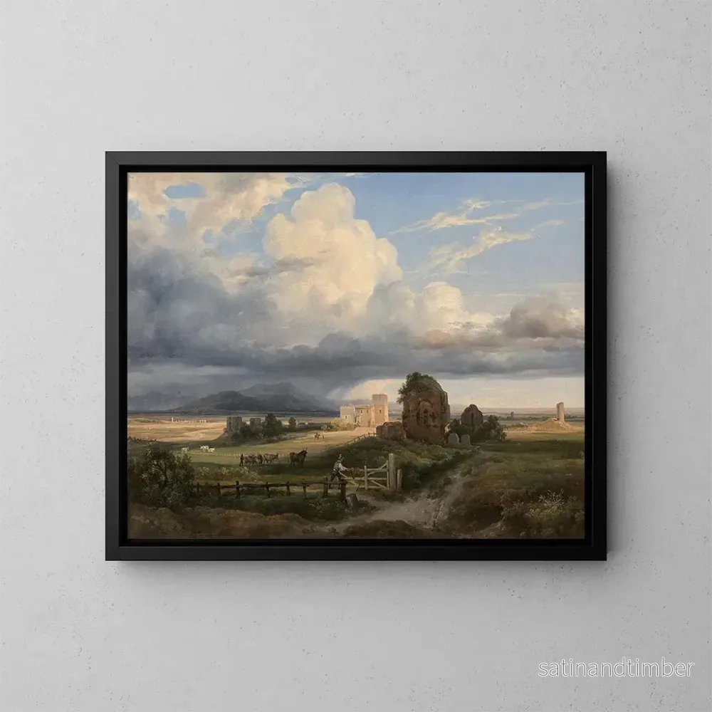 Reproduktion av målningen Vacher och hans hjord i den romerska landsbygden nära Via Appia - Jacques-Raymond Brascassat