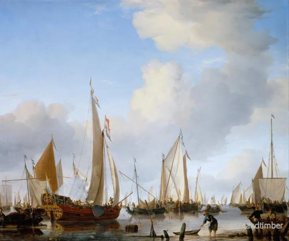 Reproduktion av målningen En lugn segelbåt nära kusten med många andra fartyg - Willem van de Velde den yngre - Bild 2