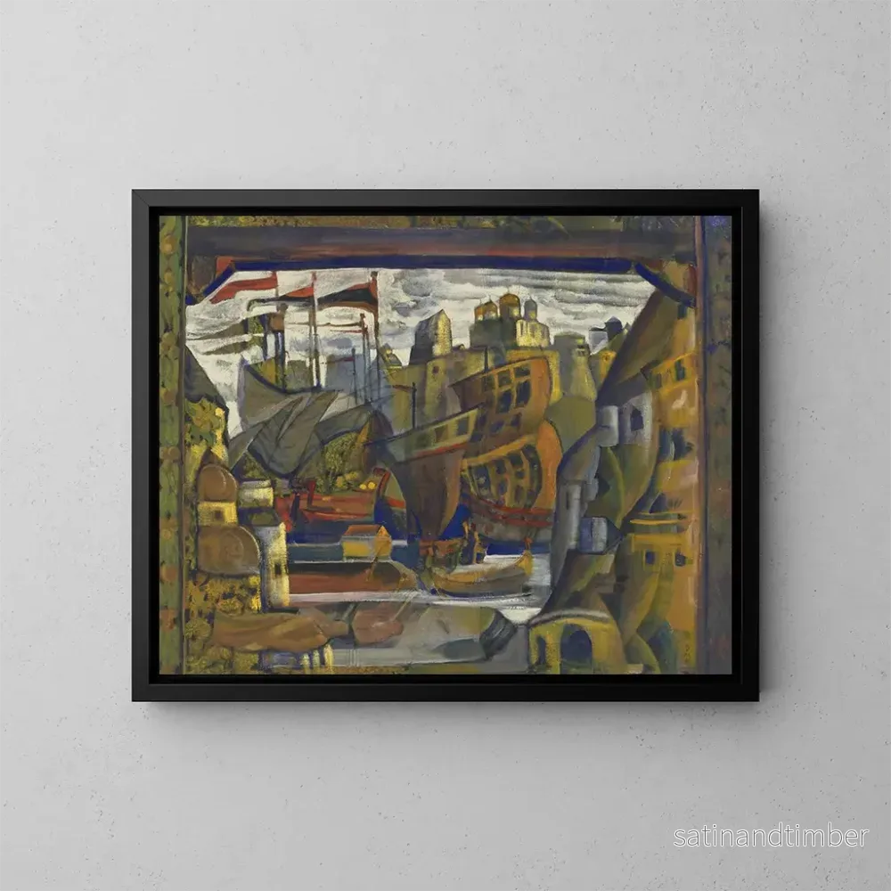 Reproduktion av målningen av Novgorods marknad av Sadko - Nicholas Roerich