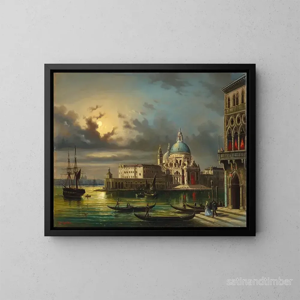 Reproduktion av målningen La Punta della Dogana och Santa Maria della Salute i Venedig i månsken – Giovanni Grubacs Reproduktion av målningen La Punta della Dogana och Santa Maria della Salute i Venedig i månsken – Giovanni Grubacs