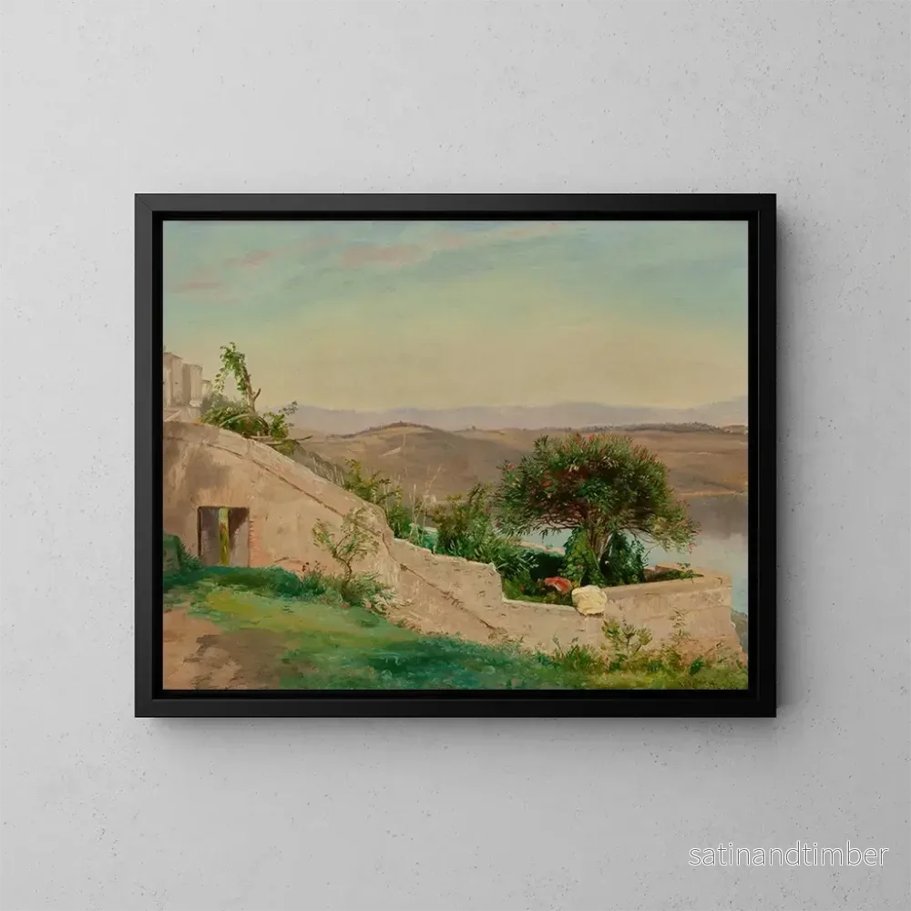 Reproduktion av målningen Lac Albano från Gandolfo slottet, Italien - Worthington Whittredge