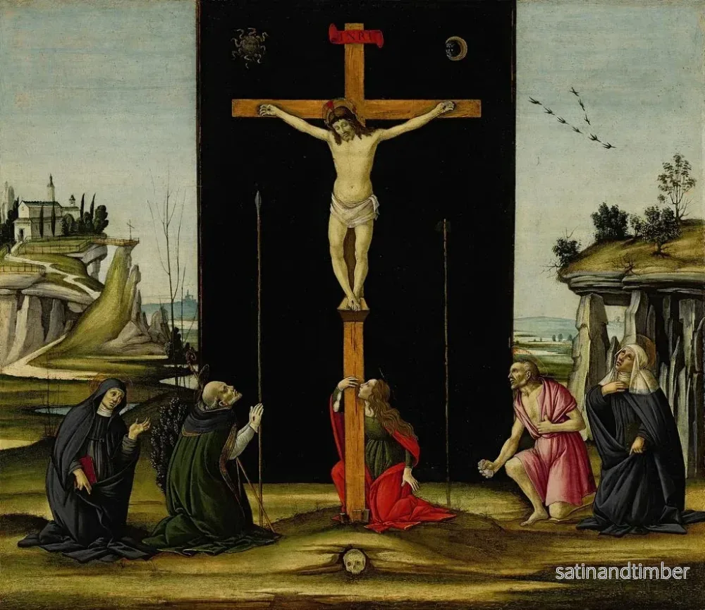 Reproduktion av målningen Kristus på korset dyrkas av helgonen Augustinus, Jerome, Maria Magdalena, Birgitta av Sverige och Monika - Sandro Botticelli - Bild 2