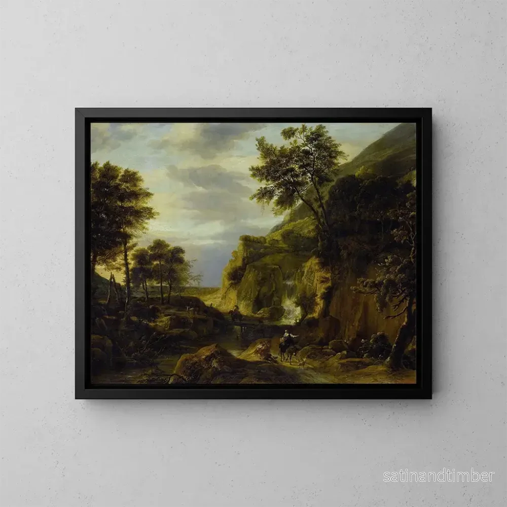 Reproduktion av målningen landskapsbild med vattenfall - Roelant Roghman