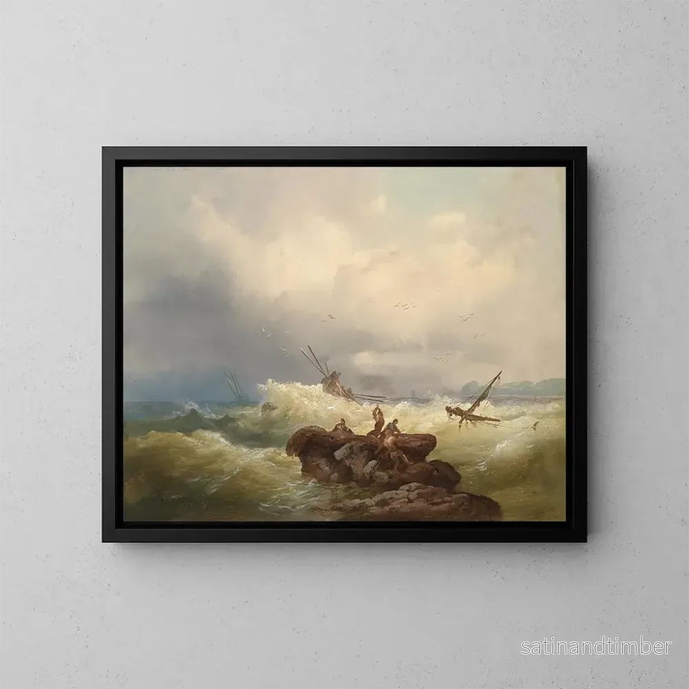 Reproduktion av målningen av klippor vid en stormig havsrand - Josef Carl Berthold Püttner