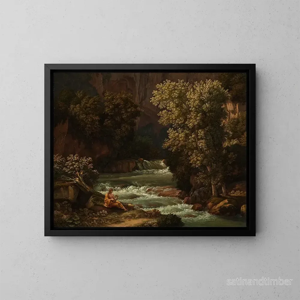 Reproduktion av målningen Vue du Ponte Lupo sur la rivière Anio près de Tivoli avec un jeune jouant de la lyre au premier plan – Johann Christian Reinhart Reproduktion av målningen Vue du Ponte Lupo sur la rivière Anio près de Tivoli avec un jeune jouant de la lyre au premier plan – Johann Christian Reinhart