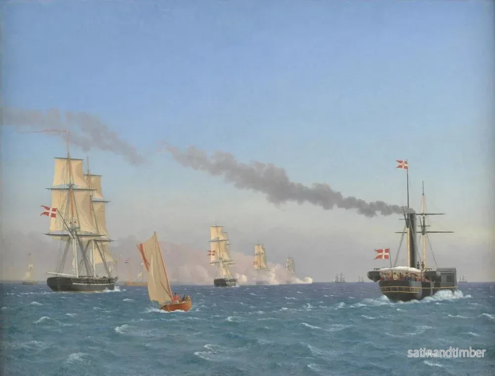 Reproduktion av målningen av Christian VIII ombord på sin ångfartyg som observerar manövrar av en eskader nära Köpenhamn - Christoffer Wilhelm Eckersberg - Bild 2
