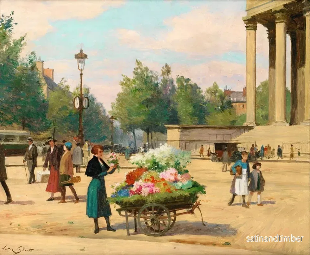 Reproduktion av målningen Vendeuse de fleurs devant l'église de la Madeleine à Paris - Victor Gabriel Gilbert - Bild 2