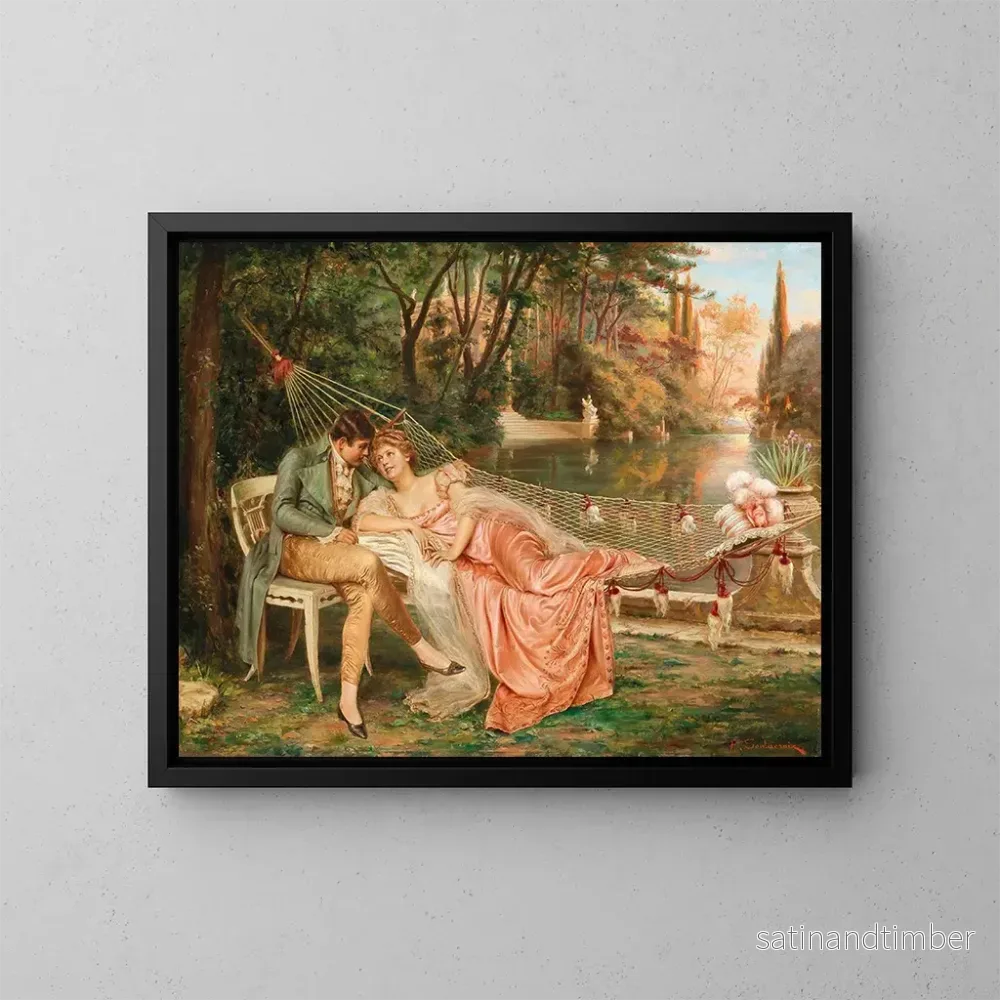 Reproduktion av målningen Flirtande i Villa Borghèses park i Rom – Frédéric Soulacroix Reproduktion av målningen Flirtande i Villa Borghèses park i Rom – Frédéric Soulacroix
