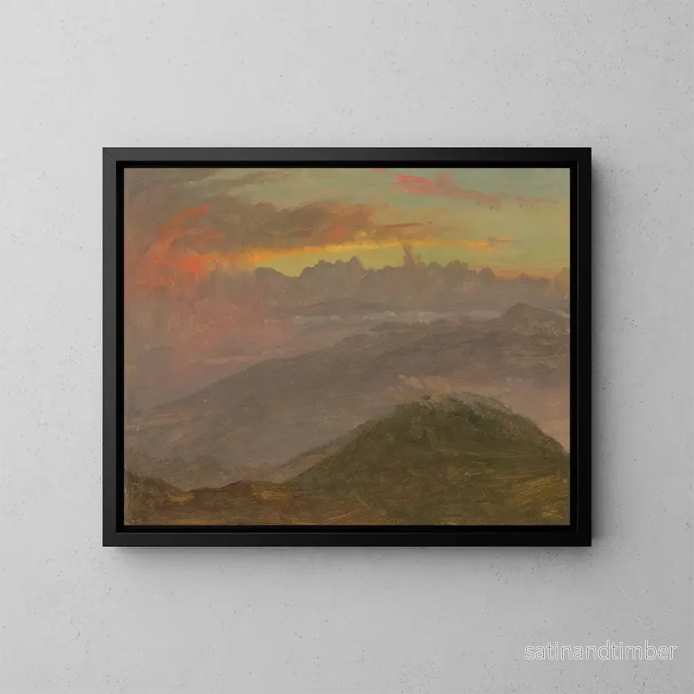 Reproduktion av målningen Solnedgång och berg - Frederic Edwin Church