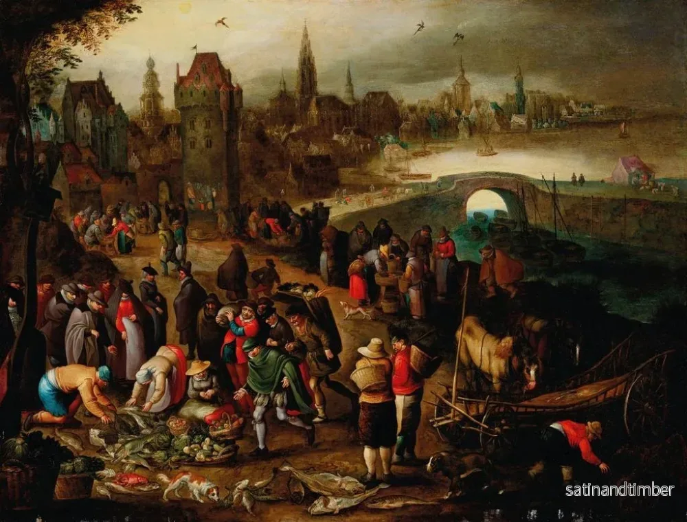 Reproduktion av målningen En fiskmarknad framför en stad vid vattnet - Pieter Brueghel III - Bild 2