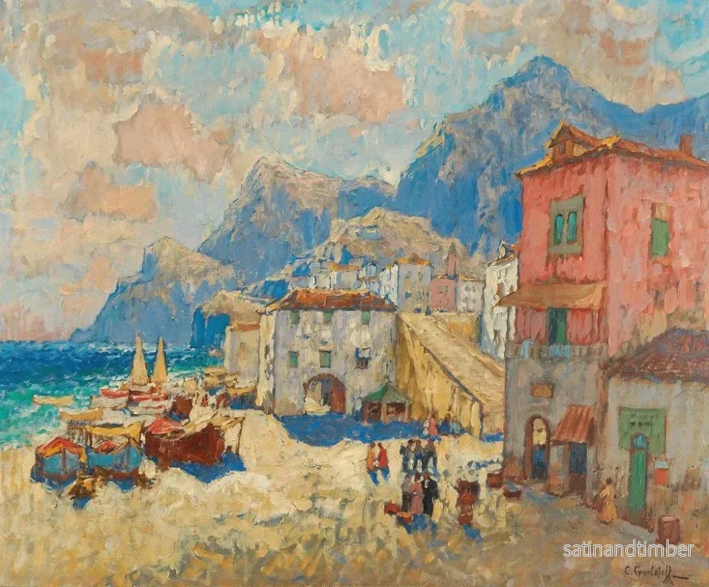 Reproduktion av målningen En kuststad i Spanien - Konstantin Ivanovich Gorbatov - Bild 2