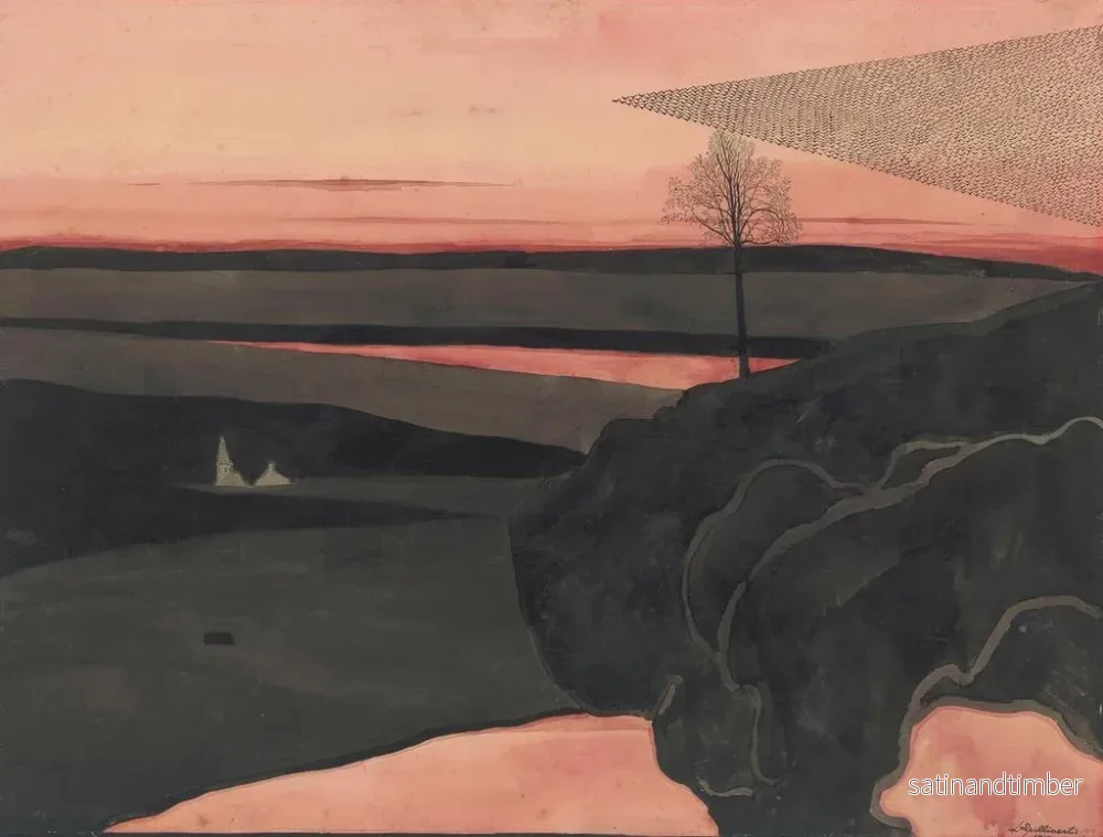 Reproduktion av målningen Landskap under en skymningsröd med flyttfåglar - Léon Spilliaert - Bild 2