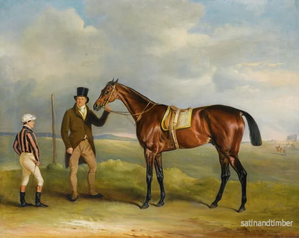 Reproduktion av målningen Le chœur du marquis de Cleveland, vainqueur du St Leger de 1831, tenu par son entraîneur John Smith avec le jockey John Bartham, jour à Doncaster - John Ferneley - Bild 2
