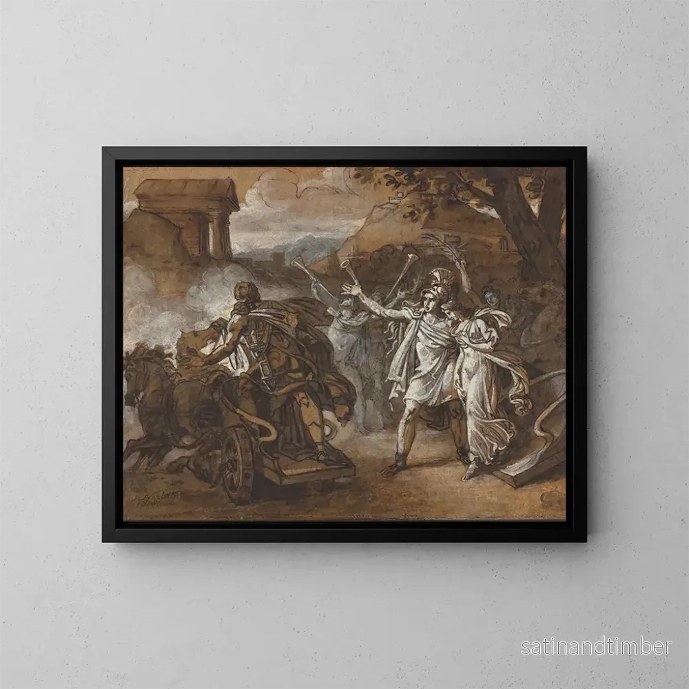 Reproduktion av målningen av Castor och Pollux som räddar Helena - Sébastien Norblin de la Gourdaine