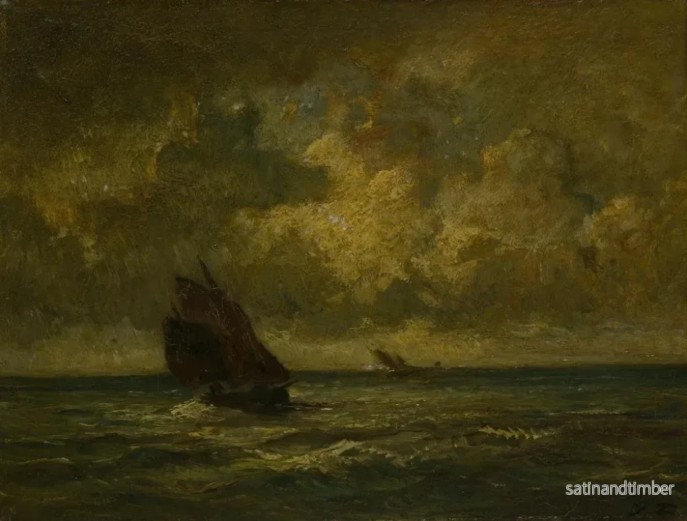 Reproduktion av målningen av två båtar i en storm - Jules Dupré - Bild 2