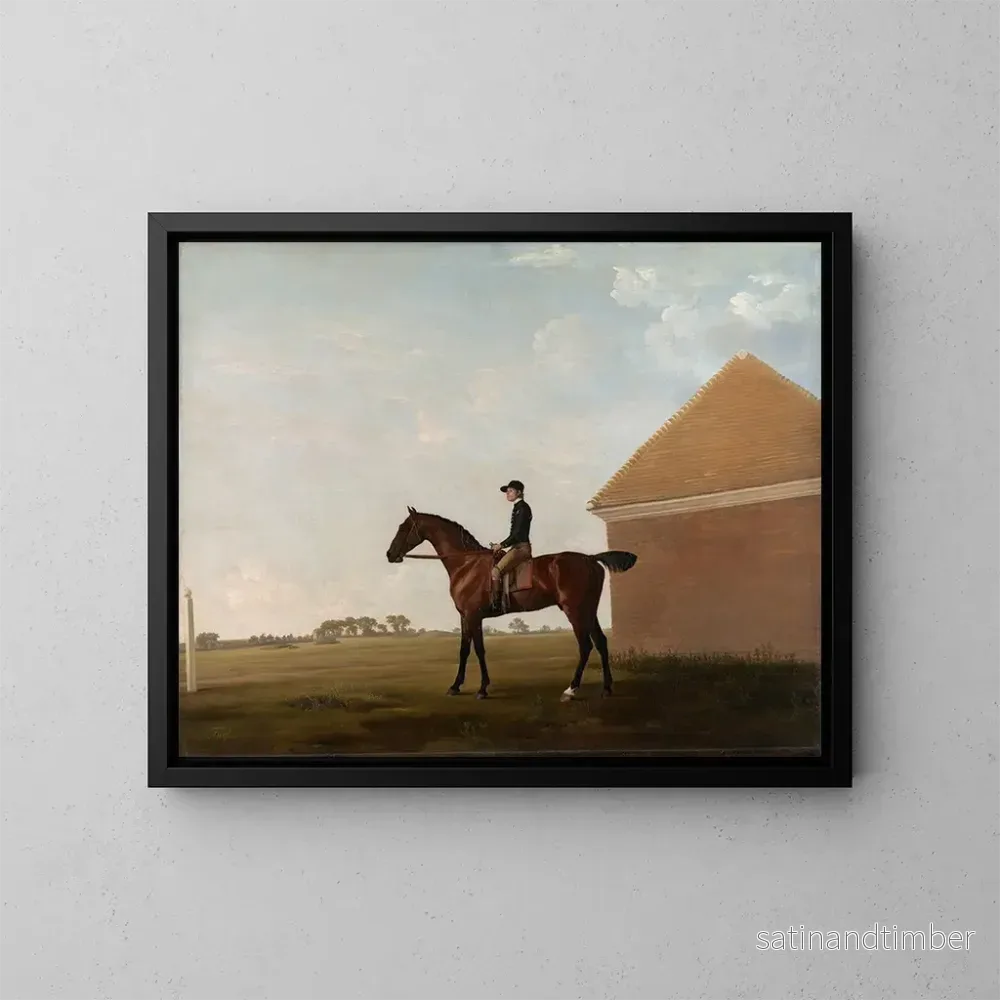 Reproduktion av målningen av tävlingsfält med ryttare i Newmarket - George Stubbs