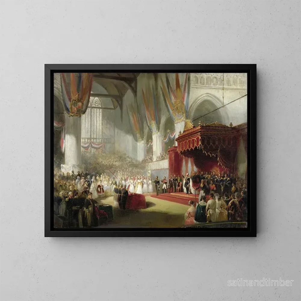 Reproduktion av målningen av kung Wilhelm II:s invigning i Nieuwe Kerk i Amsterdam den 28 november 1840 – Nicolaas Pieneman Reproduktion av målningen av kung Wilhelm II:s invigning i Nieuwe Kerk i Amsterdam den 28 november 1840 – Nicolaas Pieneman