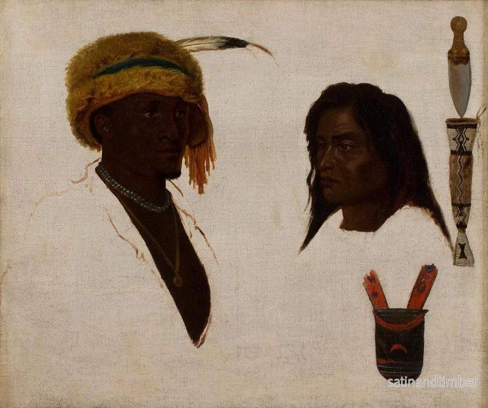 Reproduktion av målningen Studier av två indianer, kniv och fodral dekorerat med pärlor - Charles Ferdinand Wimar - Bild 2