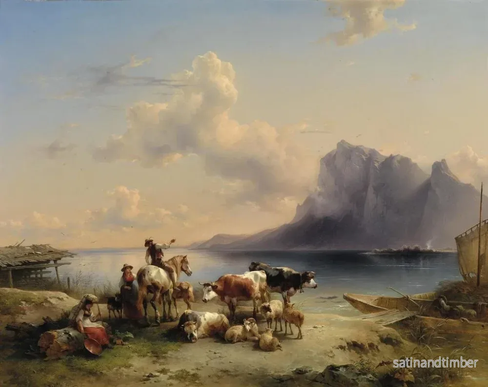 Reproduktion av målningen av bergs och boskap vid stranden av Attersee - Friedrich August Matthias Gauermann - Bild 2